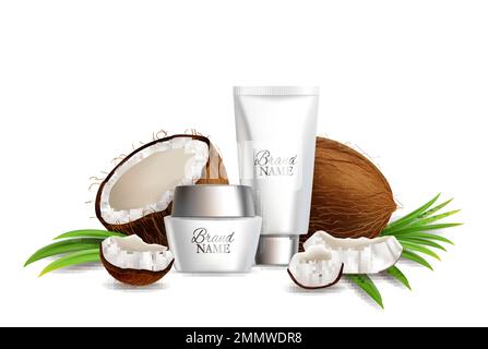 Natural coconut skin care cosmetics, vector illustration Stock Vector