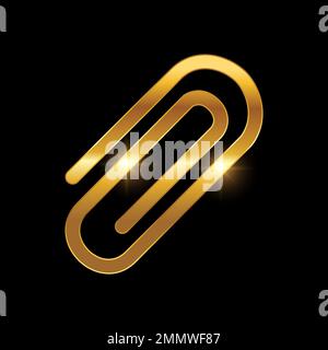 A vector Illustration of Golden Paper Clip Vector Icon in black background with gold shine effect Stock Vector