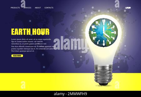 Earth hour vector website landing page design template Stock Vector