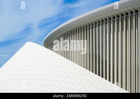 Philharmonie Luxembourg against blue sky. A concert hall in the city of Luxembourg in the district Kirchberg at the Place de l'Europe. Stock Photo