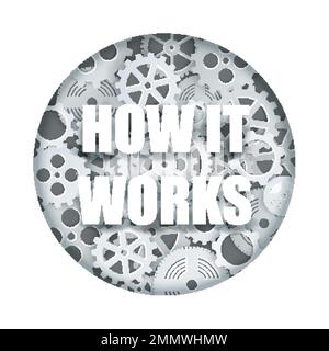 How it works, clock mechanism vector paper cut illustration Stock Vector