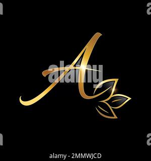A Vector Illustration of Isolated Golden Leaf Monogram Initial Letter A Stock Vector