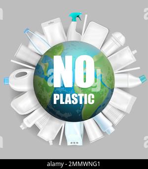 Globe with No plastic slogan, vector illustration Stock Vector