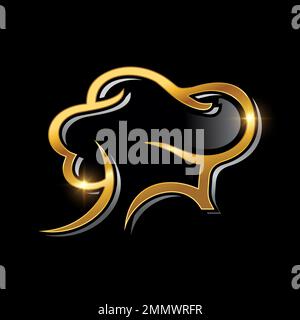 A vector Illustration of Golden Luxury Chef Hat Vector Icon in black background with gold shine effect Stock Vector