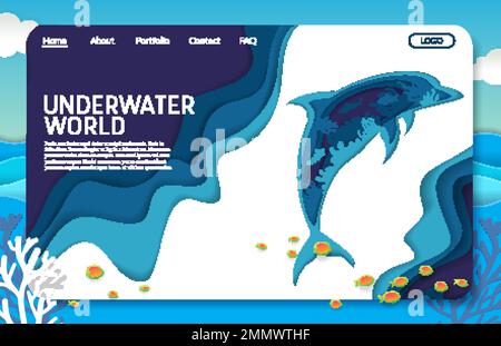 Underwater world vector website landing page design template Stock Vector