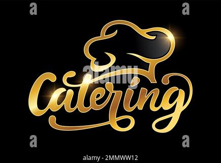 A vector Illustration of Golden Catering monogram Logo with Chef Hat vector Icon in black background with gold shine effect Stock Vector