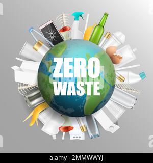 Globe with Zero waste slogan, vector illustration Stock Vector