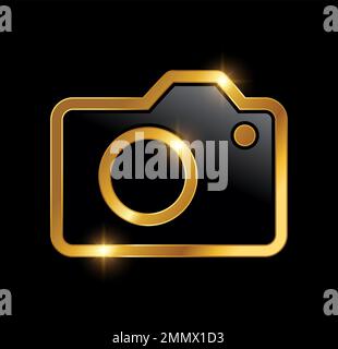 Camera icon in gold glitter texture. Sparkle luxury style vector ...