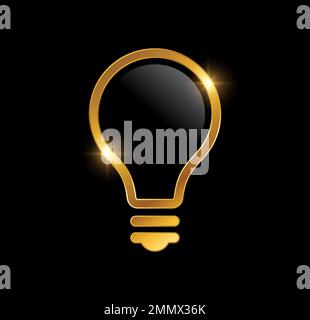 A vector Illustration  in black background with gold shine effect of Golden Luxury Light Bulb Vector Icon Stock Vector