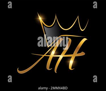 A vector Illustration  in black background of Golden Crown Monogram Logo Initial AH Stock Vector