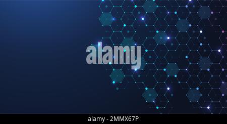 Technology abstract lines and dots connect background with hexagons. Hexagons connection digital data and big data concept. Hex digital data Stock Vector