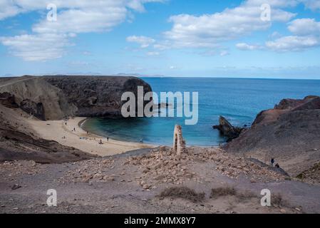 Panoramic view on the Playas de Papagayo, papagayo Beach, Canary Islands, Lanzarote, looking out to Atlantic Ocean. Stock Photo