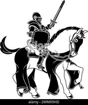 Drawing of a jousting knight in armour on horse back Stock Vector Image ...