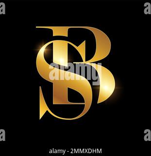 vector illustration in black background of Golden Luxury Monogram Logo Initial Letter SB Stock Vector