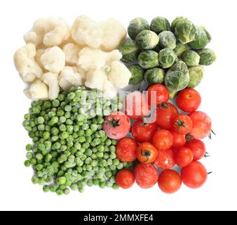 Different frozen vegetables isolated on white, top view Stock Photo