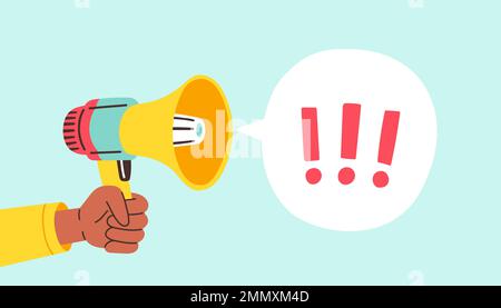 Hand holding megaphone on protest demostration or picket. Against violence, discrimination, human rights violation Stock Vector
