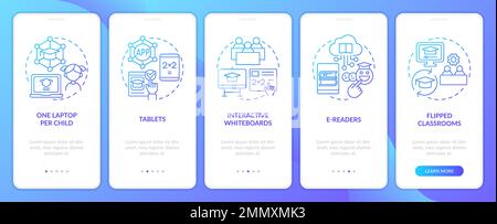 ICT educational applications blue gradient onboarding mobile app screen Stock Vector