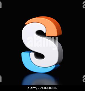 3d letter S plastic light blue and orange from alphabet isolated in a black background. Hi tech metallic font character design illustration, text mini Stock Photo