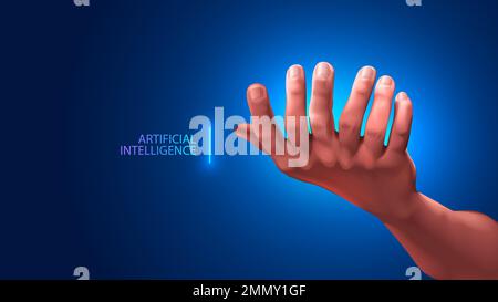 AI generate image of human hand with many fingers. Artificial Intelligence generation picture palm with 7 fingers. Neural network glitch. Error AI pai Stock Vector