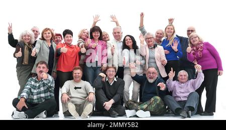 in full growth. groups of happy mature people showing their success. Stock Photo