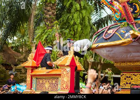 Rite of cremation of the royal family on the island of Bali. Balinese-style decor details. Bali, Indonesia - 03.02.2018 Stock Photo