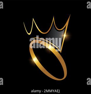 A vector illustration in black background with gold shine effect for Golden Luxury Crown Monogram Number 0 Stock Vector