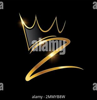 A vector Illustration  in black background with gold shine effect of Gold Monogram Crown Logo Initial Letter Z Stock Vector