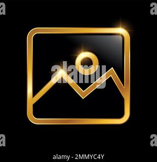 A vector Illustration  in black background with gold shine effect of Golden Mountain and Sun Vector Icon Stock Vector