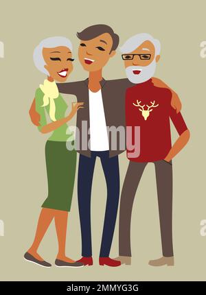 Family series adult son with his  parents Stock Vector
