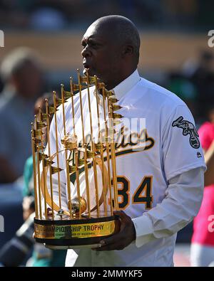 April 1, 2011; Oakland, CA, USA; Former Oakland Athletics pitcher Dave  Stewart throws out the ceremonial first pitch before the game against the  Seattle Mariners at Oakland-Alameda County Coliseum Stock Photo - Alamy