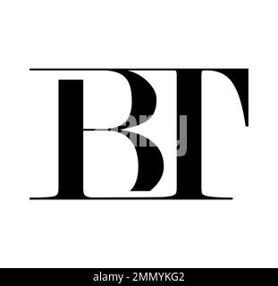 Letters BT Logo with black and white negative space design. Letters B ...