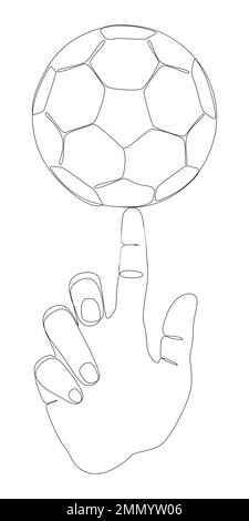 One continuous line of index finger pointng at Football ball. Thin Line Illustration vector concept. Contour Drawing Creative ideas. Stock Vector
