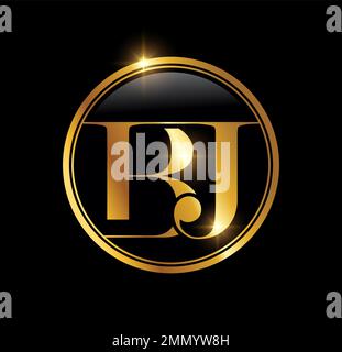 A vector Illustration  in black background with gold shine effect of Gold Monogram Logo Initial Letter BJ Stock Vector
