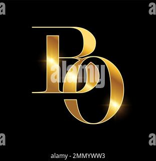 A vector Illustration  in black background with gold shine effect of Gold Monogram Logo Initial Letter BO Stock Vector