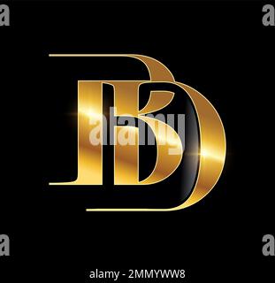 A vector Illustration  in black background with gold shine effect of Gold Monogram Logo Initial Letters BD Stock Vector