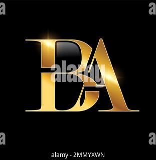 A vector Illustration  in black background with gold shine effect of Gold Monogram Logo Initial Letters BA Stock Vector