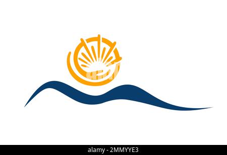 A vector illustration of Mountain and Hand Care Sun Vector Icon in isolated white background Stock Vector