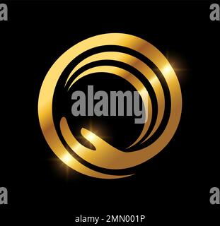 A vector illustration of Golden Circle Hand Care Vector Icon in black background with gold shine effect Stock Vector