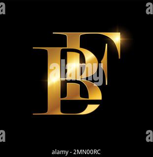 A vector Illustration in black background with gold shine effect of Gold Monogram Logo Initial Letters BF Stock Vector