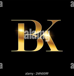 A vector Illustration in black background with gold shine effect of Gold Monogram Logo Initial Letters BK Stock Vector