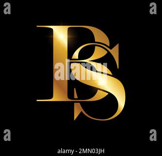 A vector Illustration in black background with gold shine effect of Gold Monogram Logo Initial Letters BS Stock Vector