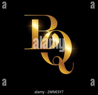 A vector Illustration in black background with gold shine effect of Gold Monogram Logo Initial Letters BQ Stock Vector