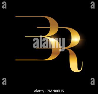 A vector Illustration in black background with gold shine effect of Gold Monogram Logo Initial Letters BR Stock Vector