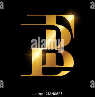A vector Illustration in black background with gold shine effect of Gold Monogram Logo Initial Letters BT Stock Vector