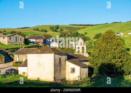 Spain, Principality of Asturias, municipality of Allande, Berducedo, stage on the Camino Primitivo, Spanish pilgrimage route to Santiago de Compostela, 14th century Santa Maria church Stock Photo