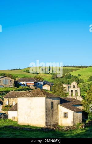 Spain, Principality of Asturias, municipality of Allande, Berducedo, stage on the Camino Primitivo, Spanish pilgrimage route to Santiago de Compostela, 14th century Santa Maria church Stock Photo