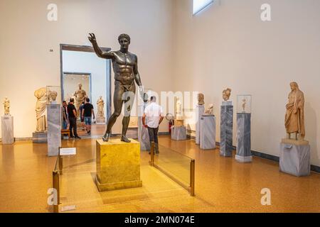 Greece, Athens, National Archaeological Museum, Antikythera Ephebe, bronze statue of a youth dated to about 340&#x2013;330 BC Stock Photo