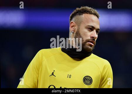 Paris, France. 29th Jan, 2023. Paris Saint-Germain's Neymar wears a jersey  with his name in Chinese during a French Ligue 1 football match between Paris  Saint-Germain and Stade de Reims as part