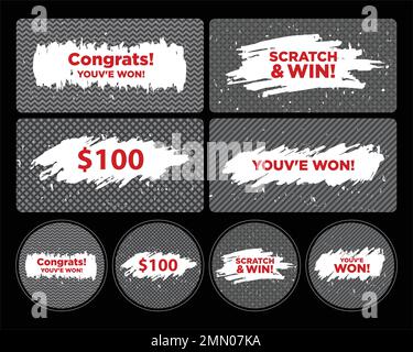 Vector Set of Scratch & Win Card/ Lottery Ticket/ Scratch Torn Marks Effect. Suitable for Scratch Card Games or Lottery Concept. Stock Vector