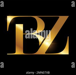 A vector Illustration in black background with gold shine effect of Gold Monogram Logo Initial Letters BZ Stock Vector